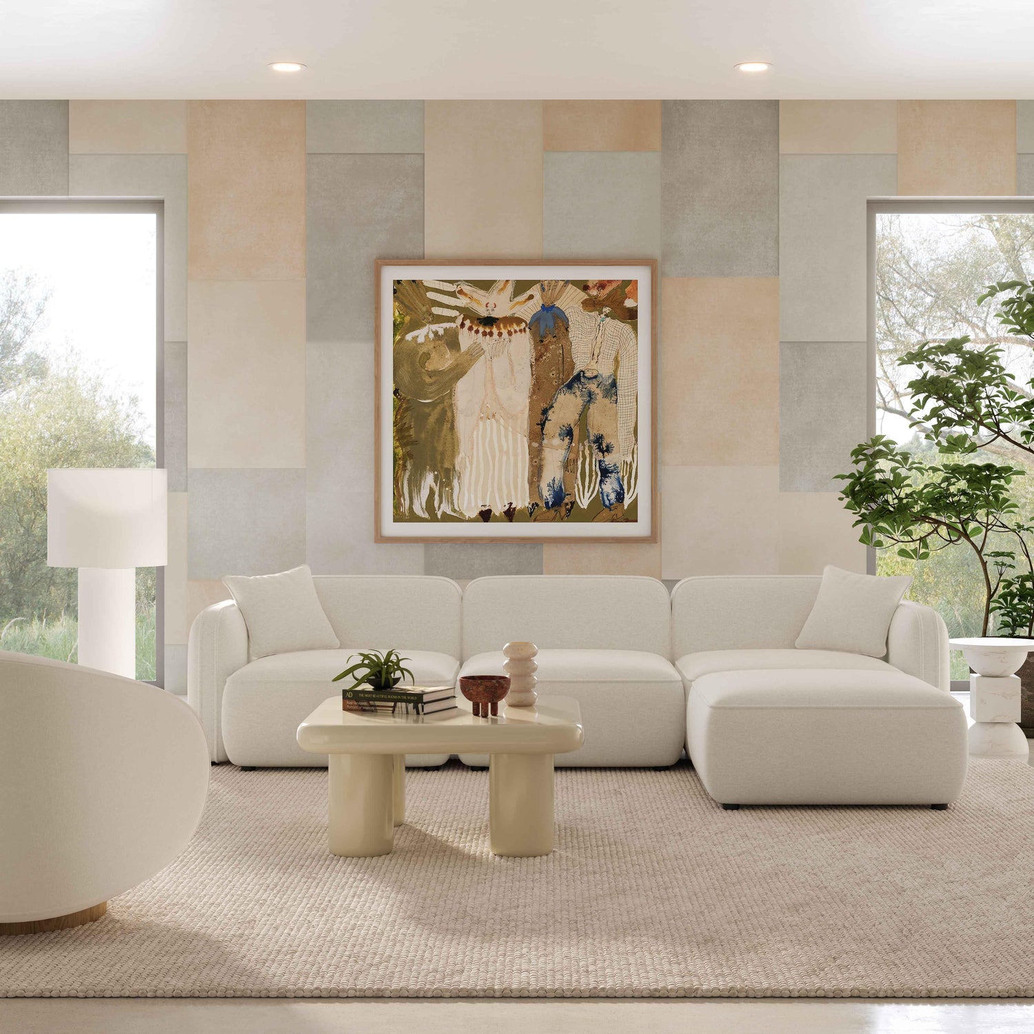 Travie Sand Upcycled Linen 4-Piece Modular Sectional