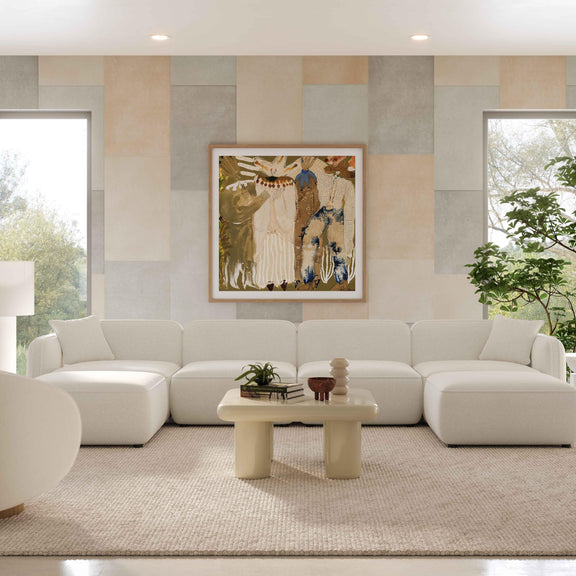 Travie Sand Upcycled Linen 6-Piece Modular U-Sectional