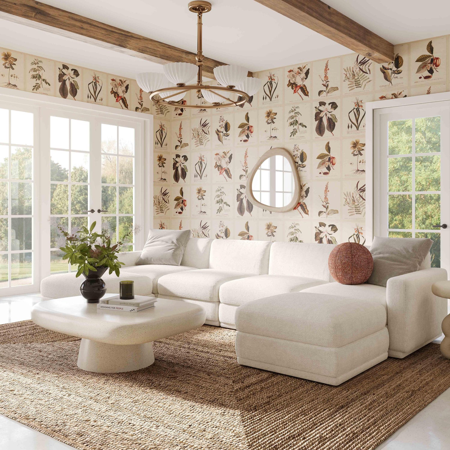 Perry Cream Chenille Modular U-Sectional