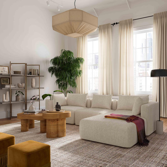 Hangover Cream Heavy Textured Fabric 4-Piece Modular Sectional