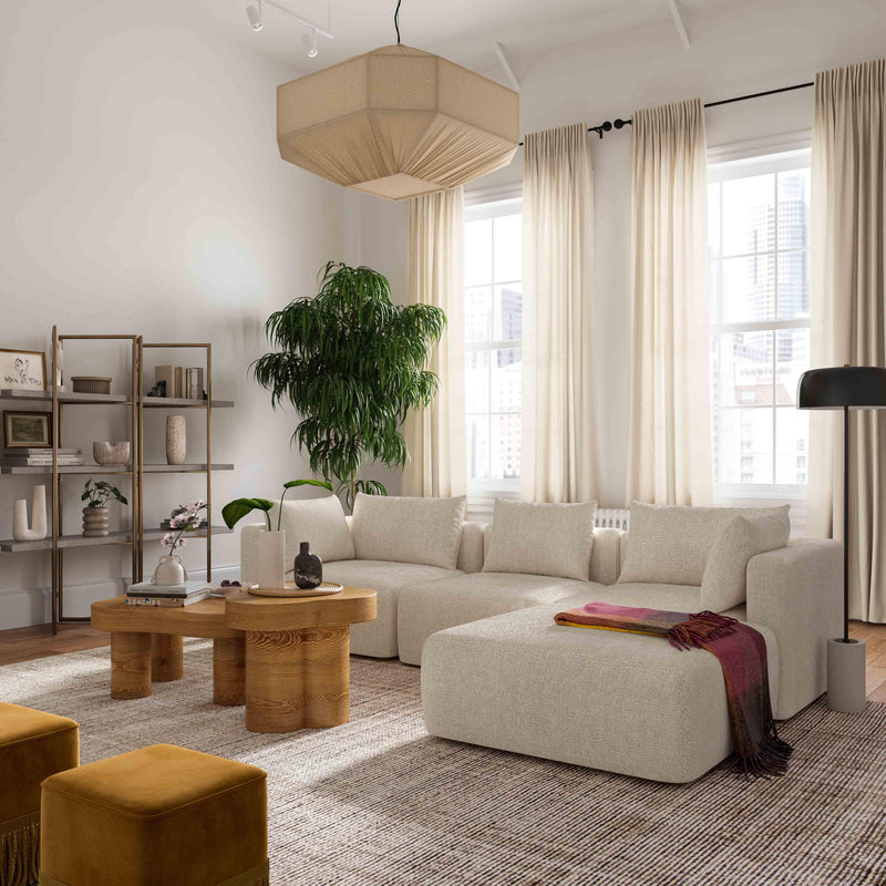 Hangover Cream Heavy Textured Fabric 4-Piece Modular Sectional