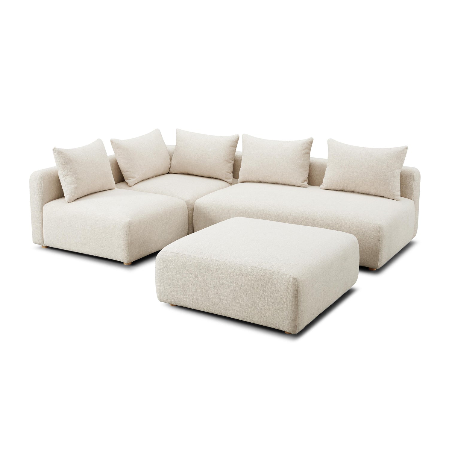 Hangover Cream Heavy Textured Fabric 4-Piece Modular Chaise Sectional