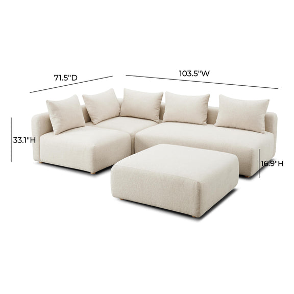 Hangover Cream Heavy Textured Fabric 4-Piece Modular Chaise Sectional