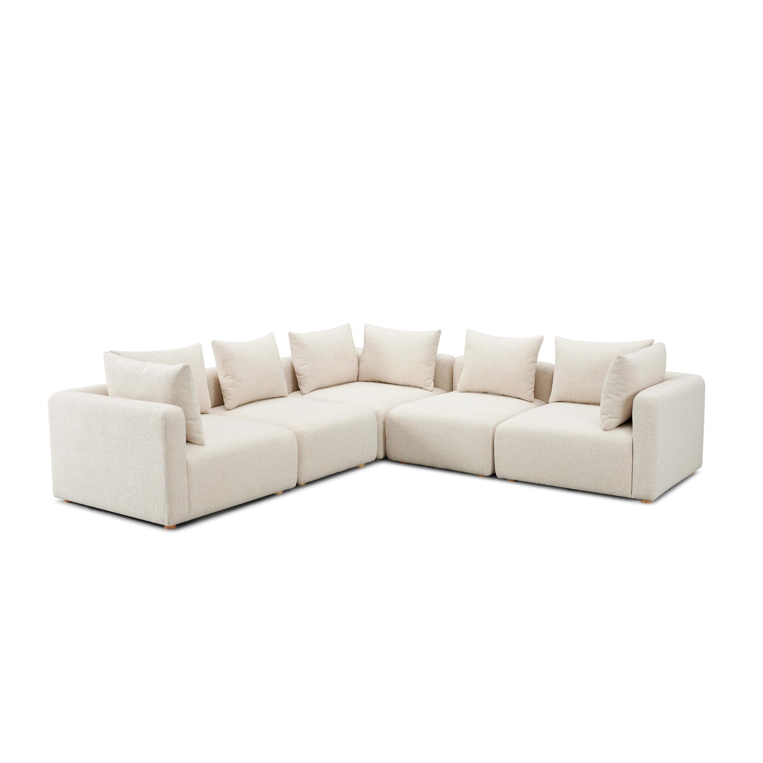 Hangover Cream Heavy Textured Fabric 5-Piece Modular L-Sectional
