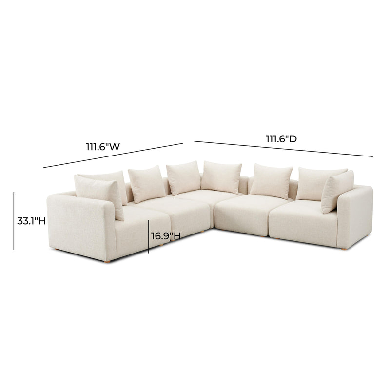 Hangover Cream Heavy Textured Fabric 5-Piece Modular L-Sectional