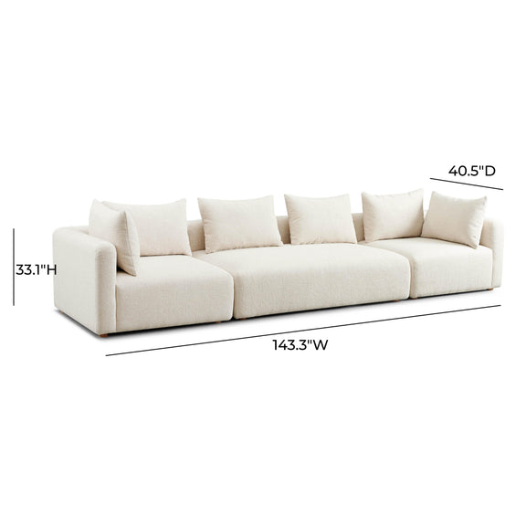 Hangover Cream Heavy Textured Fabric 145 inch Long Sofa