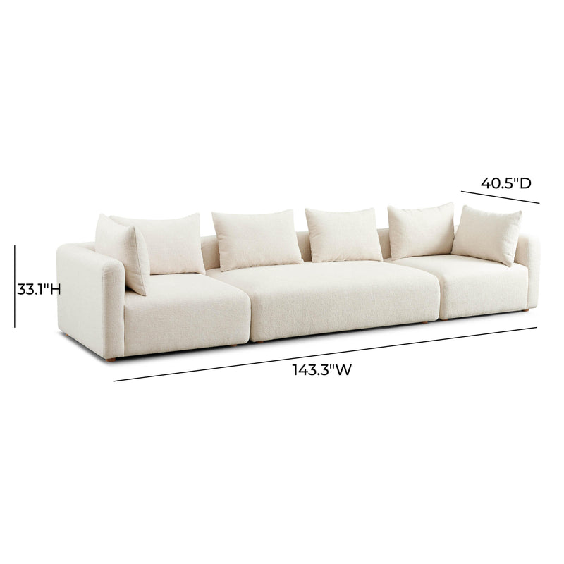 Hangover Cream Heavy Textured Fabric 145 inch Long Sofa