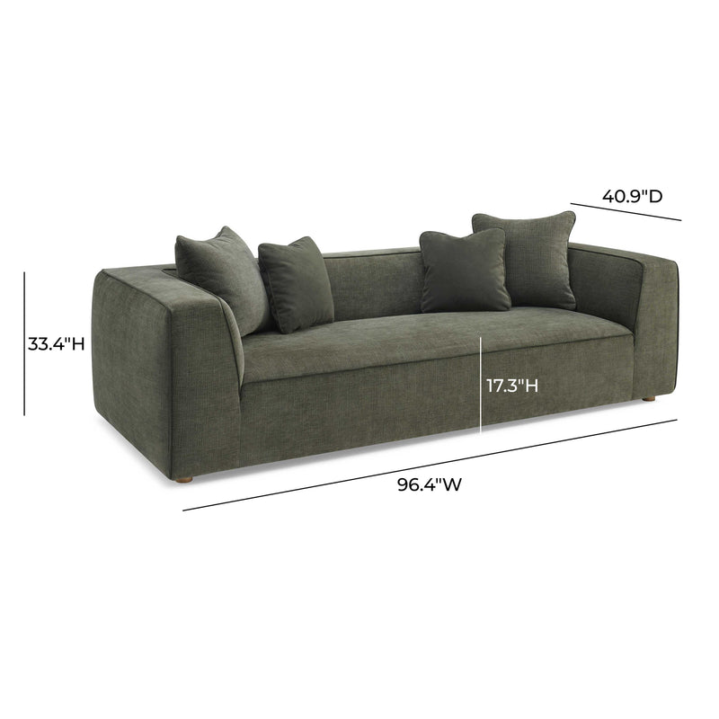Tristine 96" Olive Green Upcycled Performance Basketweave Sofa