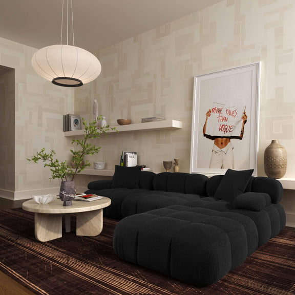 Calliope Black Vegan Shearling 4-piece Modular Sectional