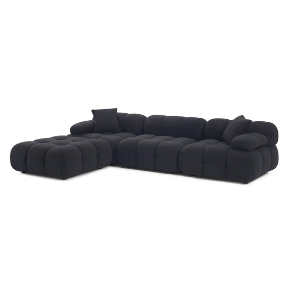 Calliope Black Vegan Shearling 4-piece Modular Sectional