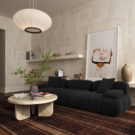 Calliope Black Vegan Shearling Modular Loveseat