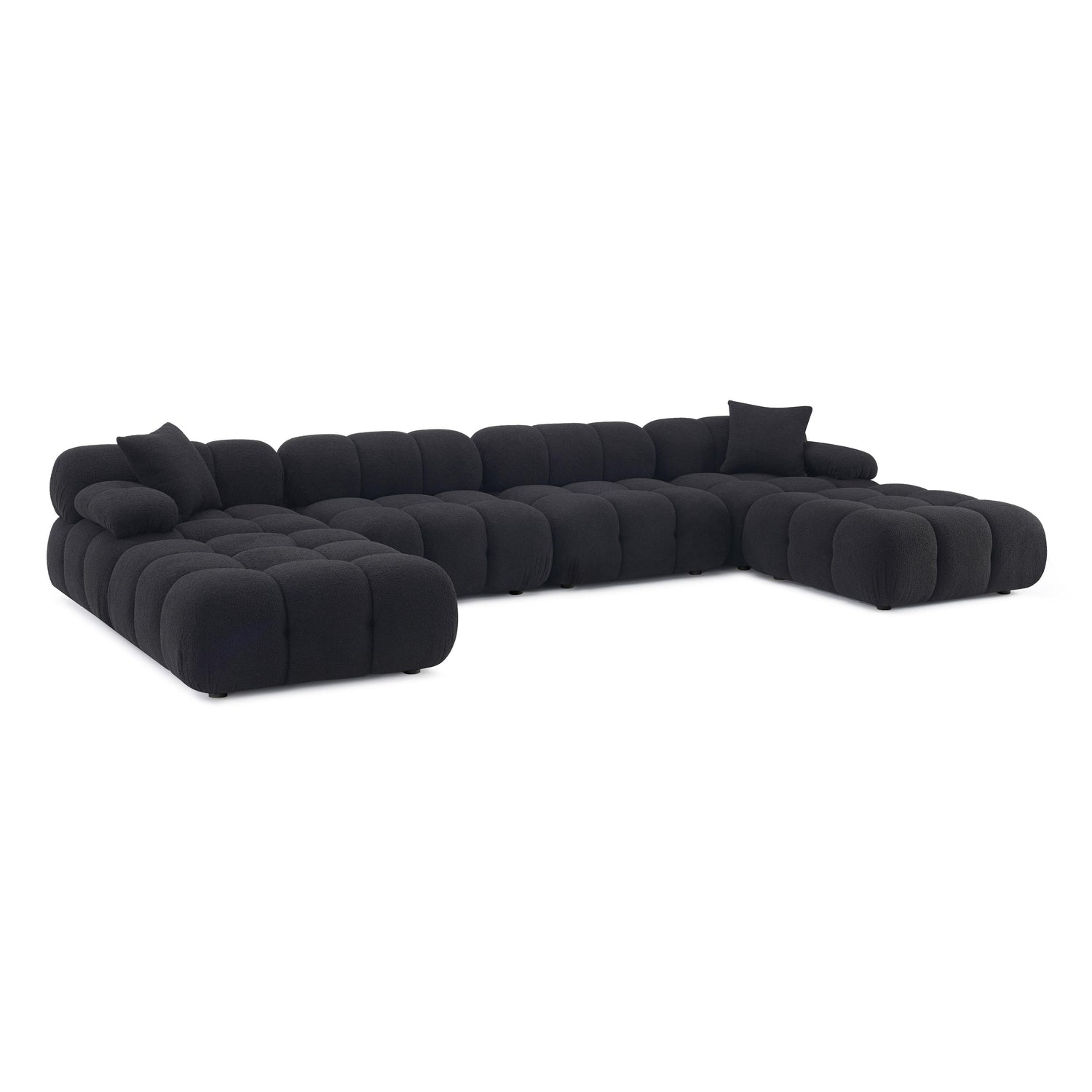 Calliope Black Vegan Shearling 6-piece Modular U-Sectional