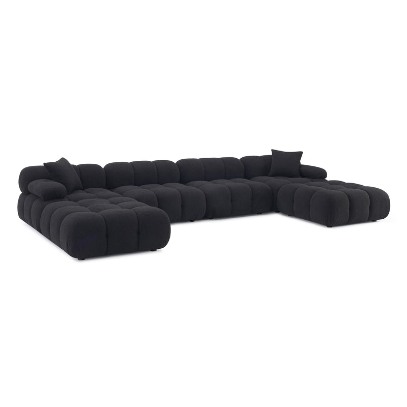 Calliope Black Vegan Shearling 6-piece Modular U-Sectional