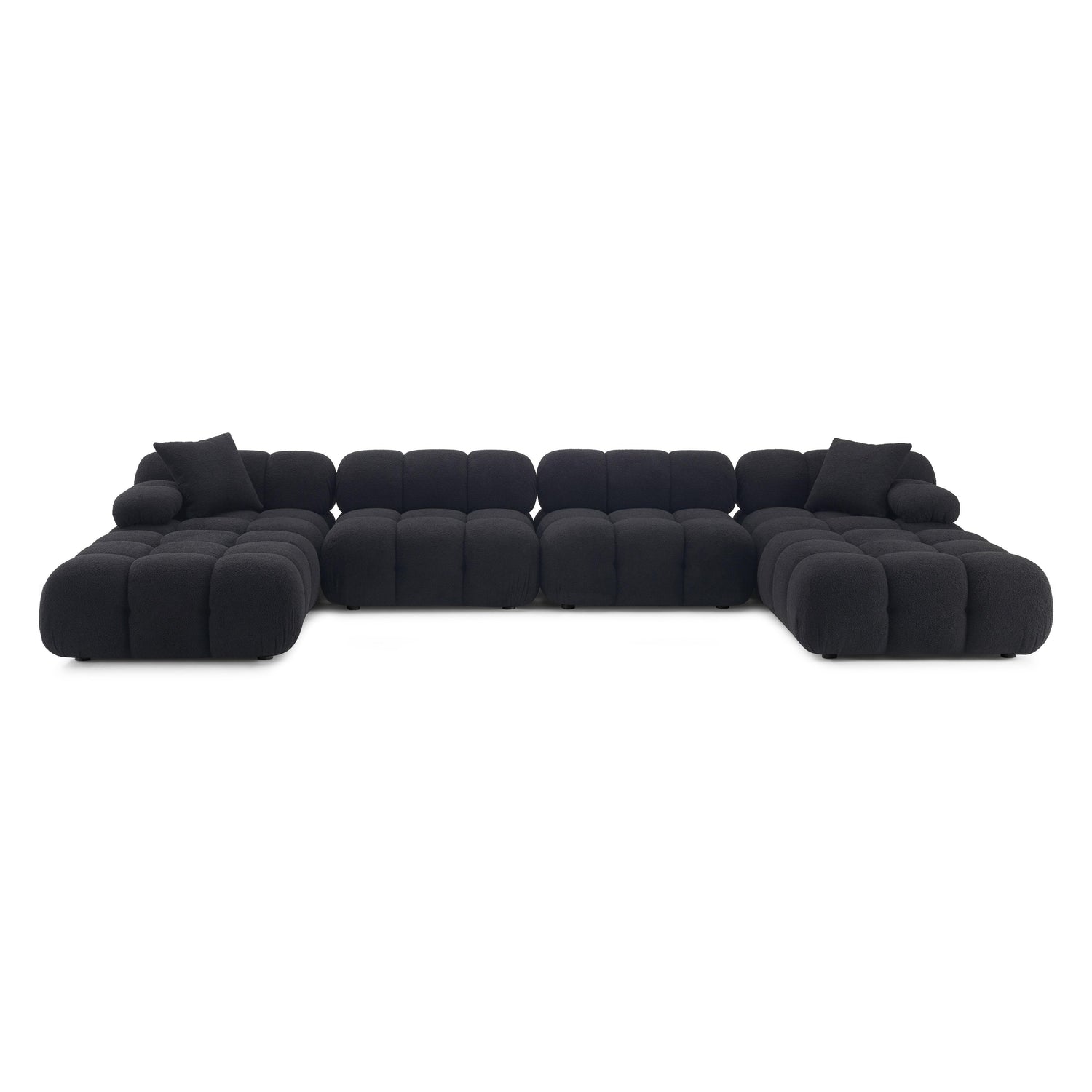Calliope Black Vegan Shearling 6-piece Modular U-Sectional