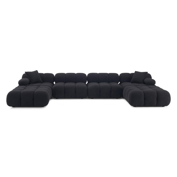 Calliope Black Vegan Shearling 6-piece Modular U-Sectional
