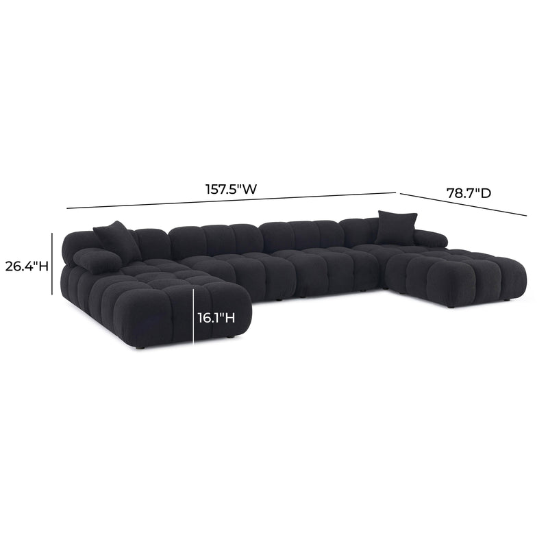 Calliope Black Vegan Shearling 6-piece Modular U-Sectional