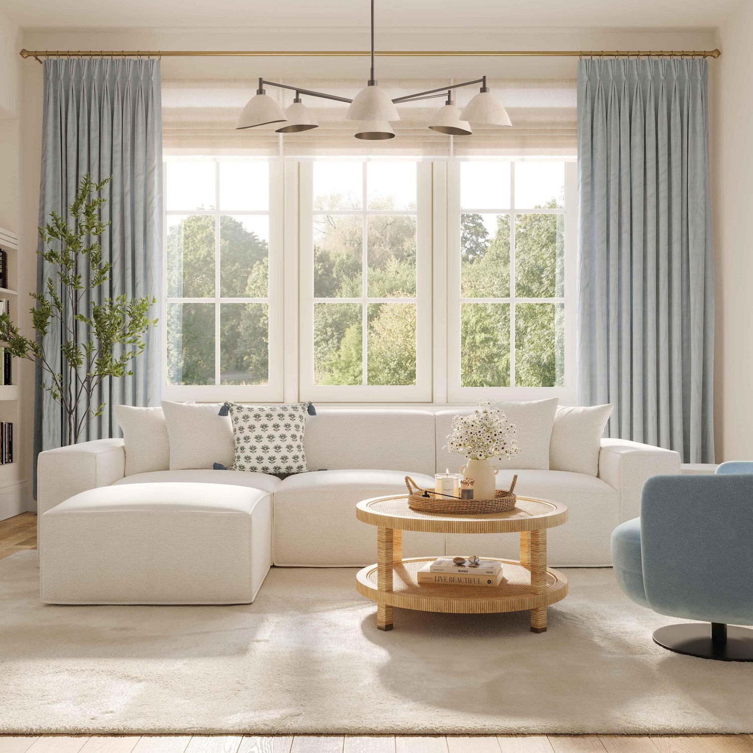 Mindy Cream Chenille Basketweave Modular Loveseat