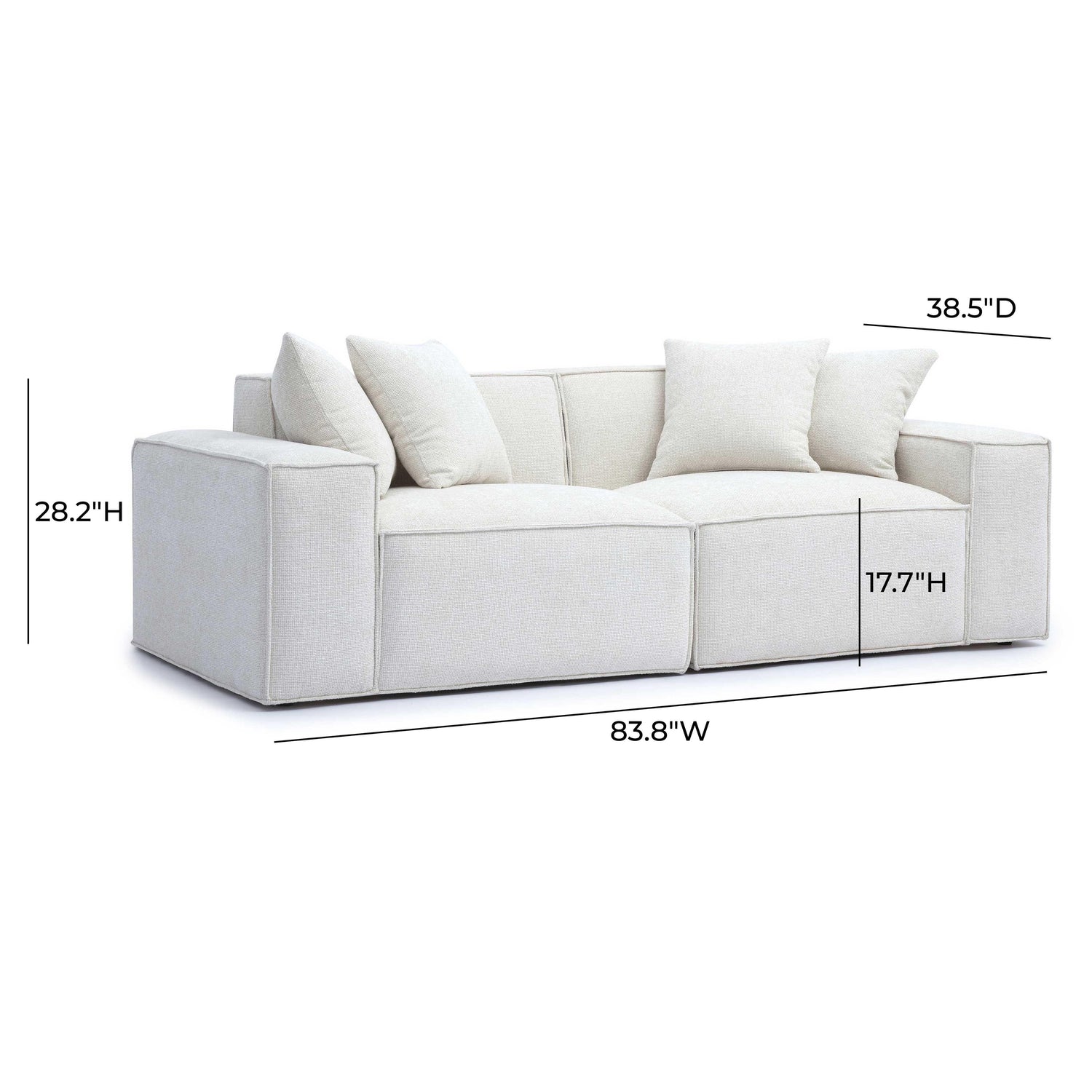 Mindy Cream Chenille Basketweave Modular Loveseat