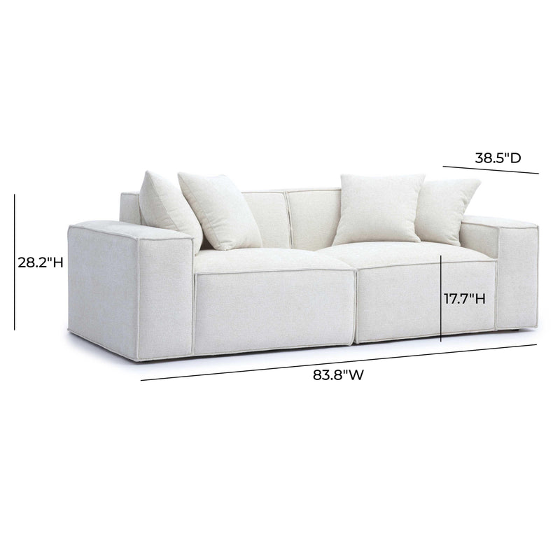 Mindy Cream Chenille Basketweave Modular Loveseat