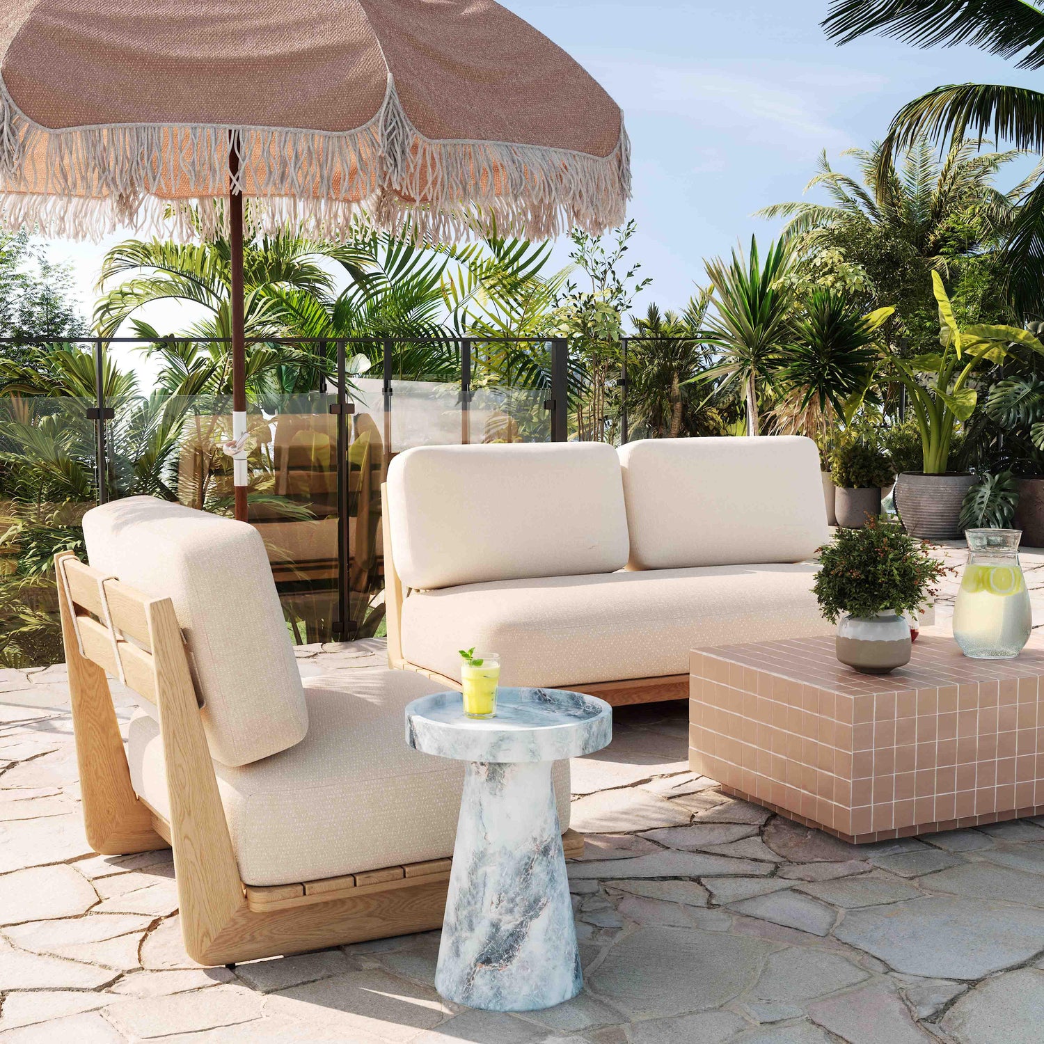 Reavan Cream Outdoor Lounge Sofa