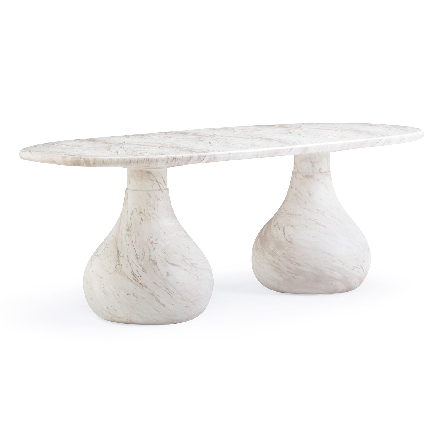 Smooch White Faux Marble Print Indoor / Outdoor 87 inch Oval Dining Table