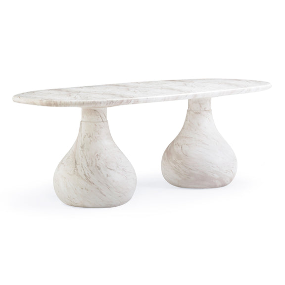 Smooch White Faux Marble Print Indoor / Outdoor 87 inch Oval Dining Table