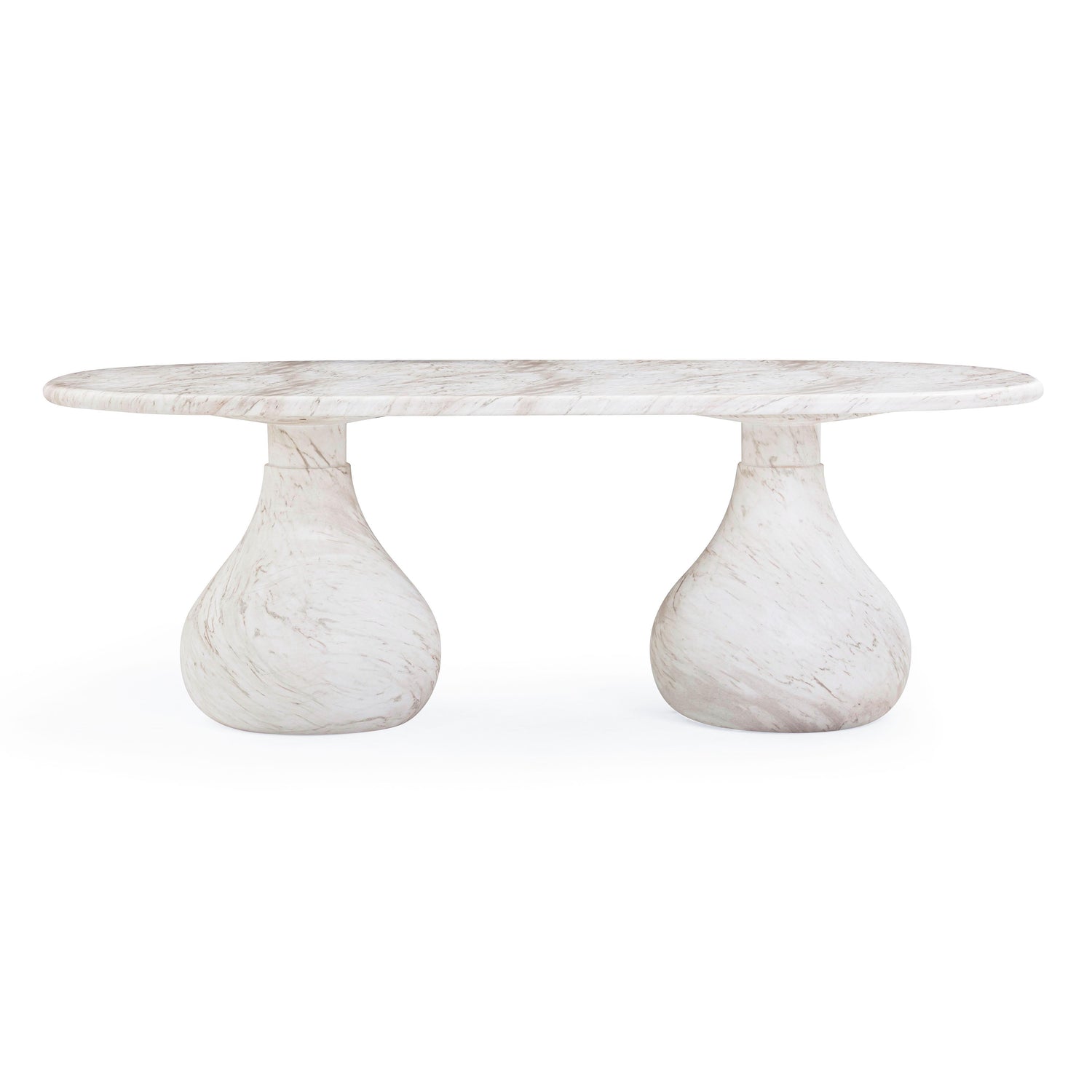 Smooch White Faux Marble Print Indoor / Outdoor 87 inch Oval Dining Table