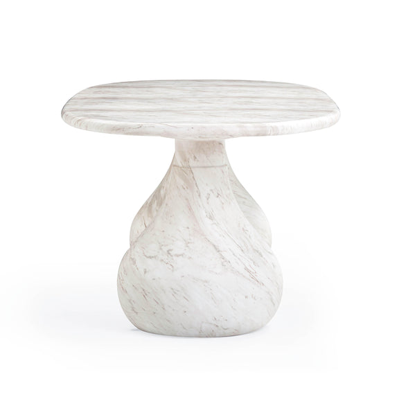 Smooch White Faux Marble Print Indoor / Outdoor 87 inch Oval Dining Table