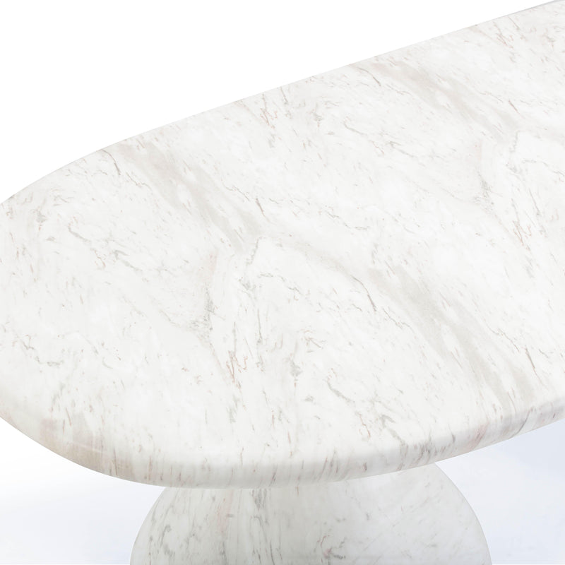 Smooch White Faux Marble Print Indoor / Outdoor 87 inch Oval Dining Table
