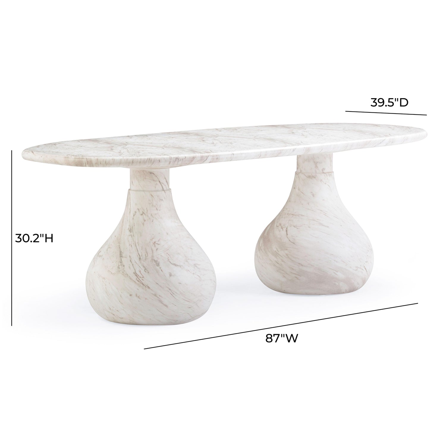 Smooch White Faux Marble Print Indoor / Outdoor 87 inch Oval Dining Table