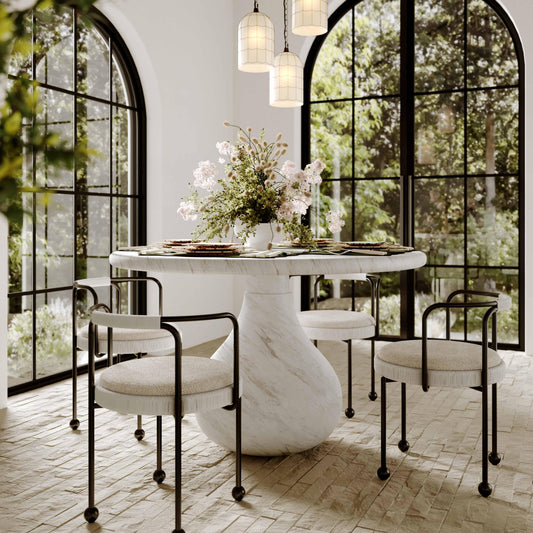 Smooch White Faux Marble Print Indoor / Outdoor 47" Round Dining Table