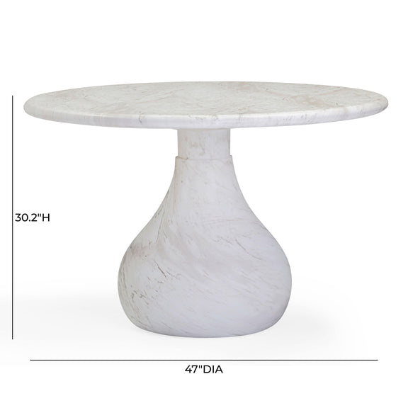 Smooch White Faux Marble Print Indoor / Outdoor 47" Round Dining Table