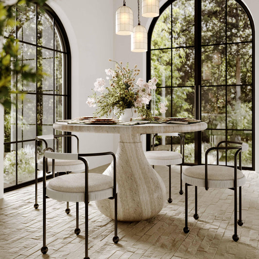 Smooch Faux Travertine Indoor / Outdoor 47" Round Dining Table