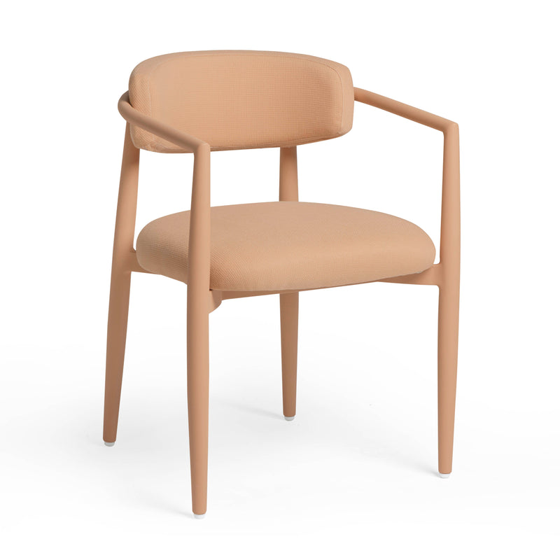 Annika Textured Contract-Grade Fabric Outdoor Dining Arm Chair - Peach