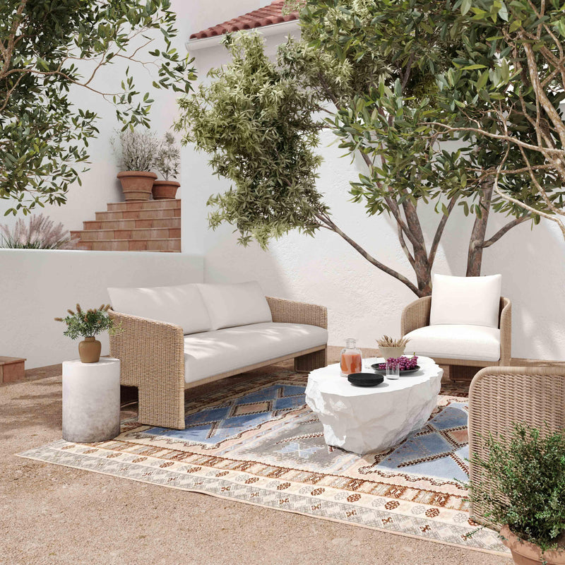 Alexa Rattan Performance Fabric Outdoor Accent Chair - Cream/Natural