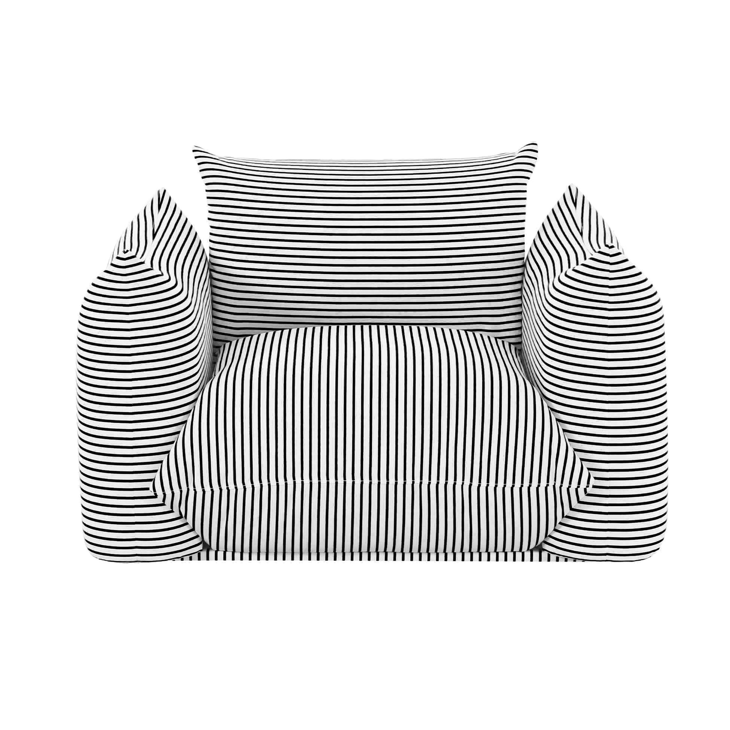 Saint Tropez Pearl and Black Striped Stuffed Outdoor Armchair