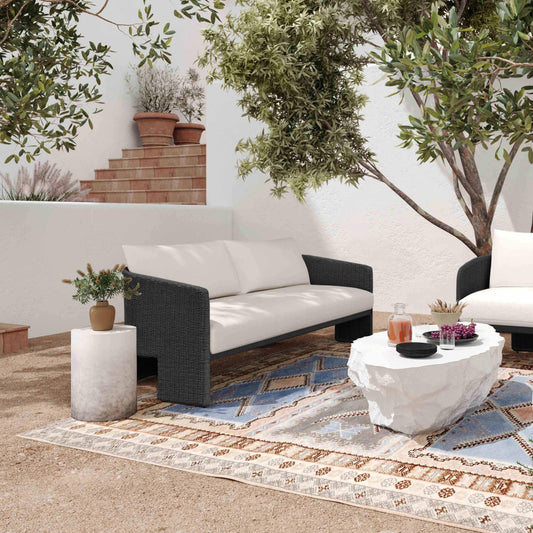 Alexa Black Rattan Performance Fabric Outdoor Sofa