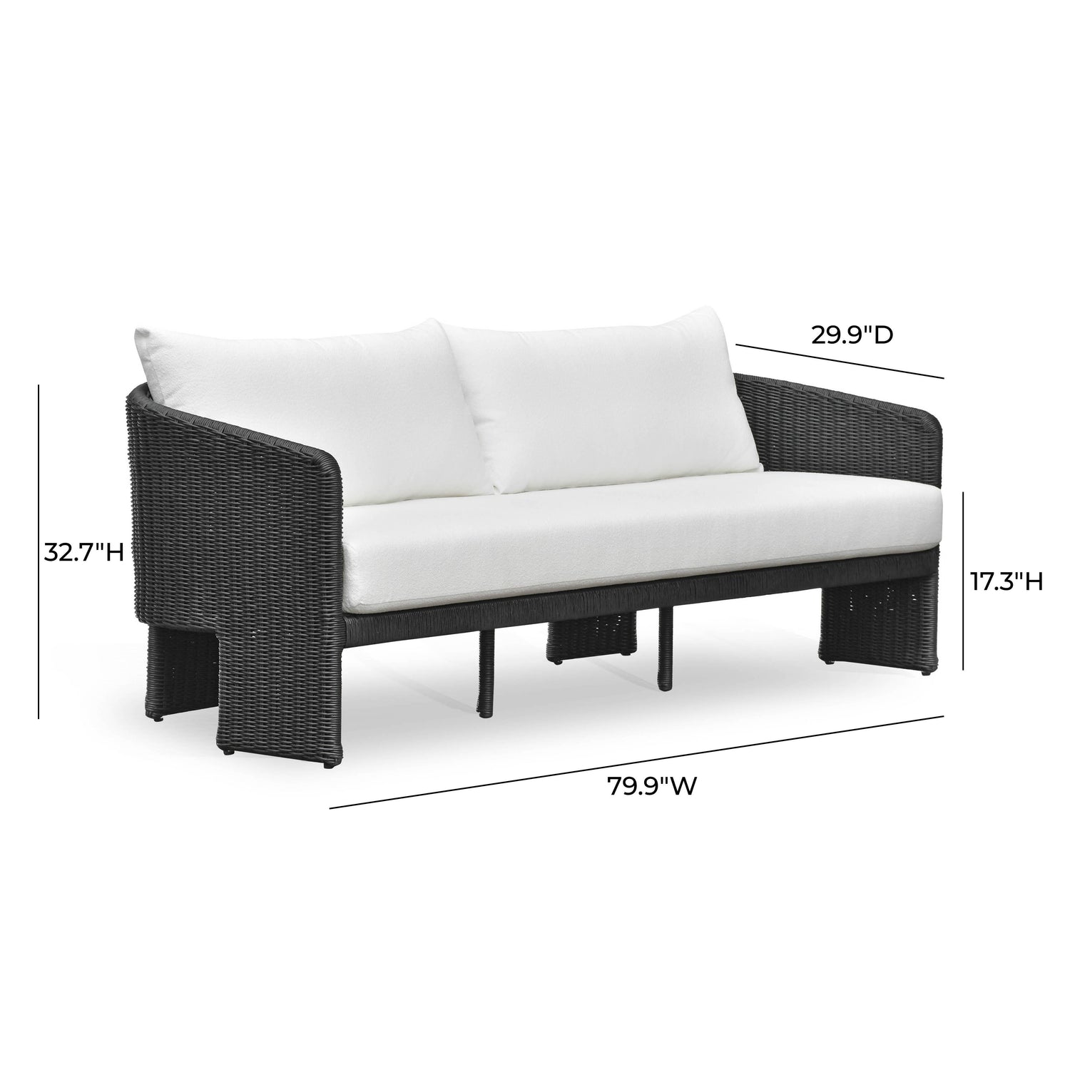 Alexa Black Rattan Performance Fabric Outdoor Sofa