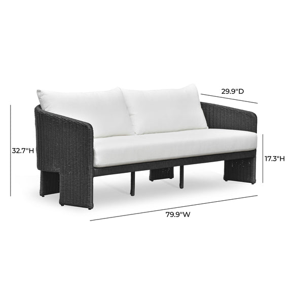 Alexa Black Rattan Performance Fabric Outdoor Sofa