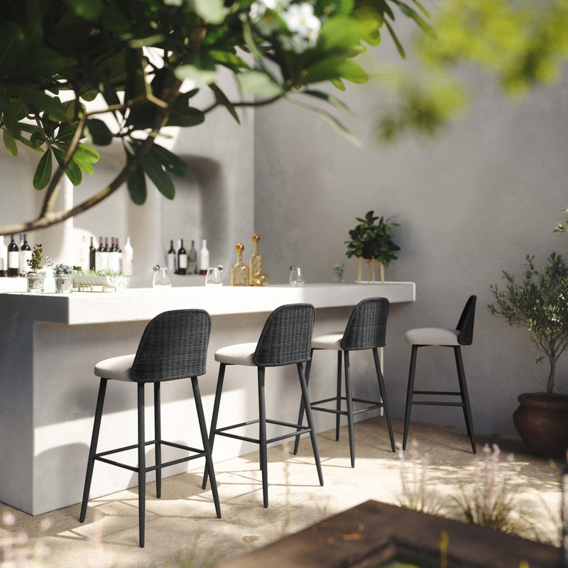Alexa Black Rattan Performance Fabric Counter Stool