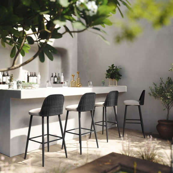 Alexa Black Rattan Performance Fabric Barstool