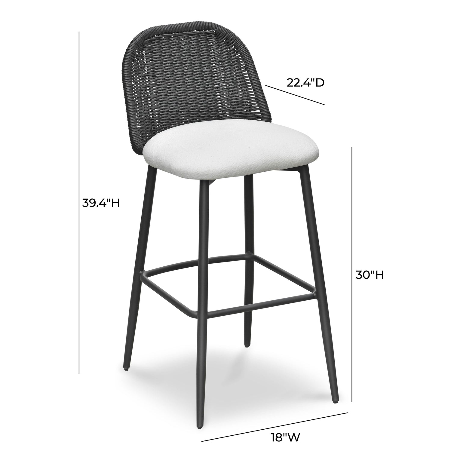 Alexa Black Rattan Performance Fabric Barstool