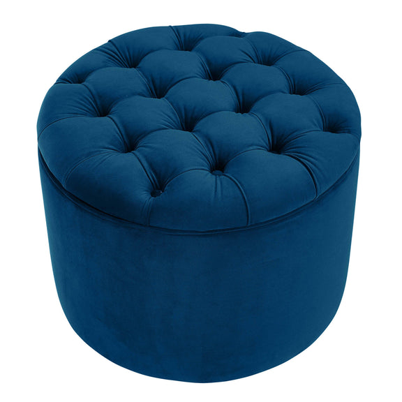 Queen Navy Velvet Storage Ottoman
