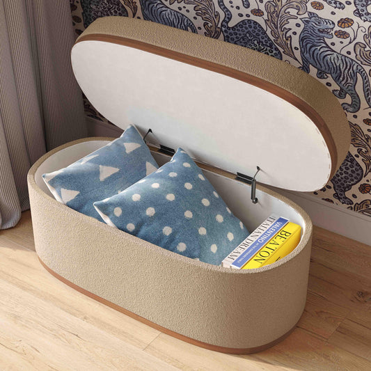 Olivier Ivory Boucle Oval Storage Ottoman
