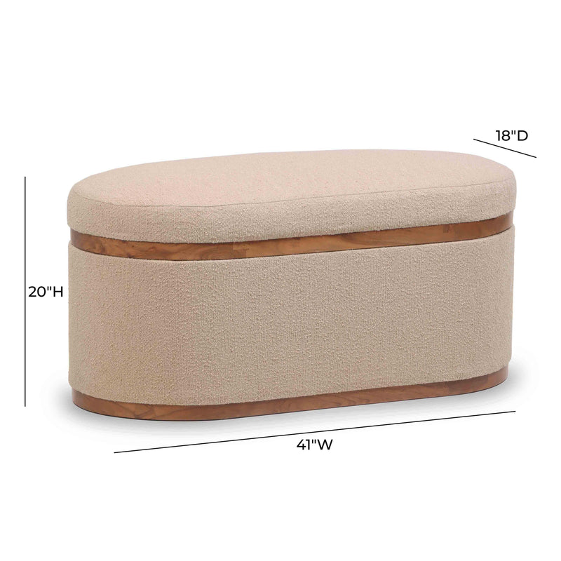 Olivier Ivory Boucle Oval Storage Ottoman