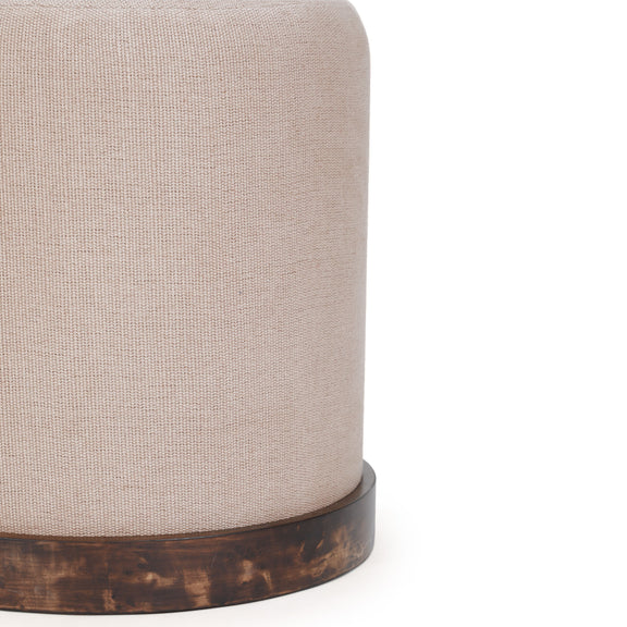 Como Burl and Saddle Brown Cotton Jute Contract-Grade Accent Stool