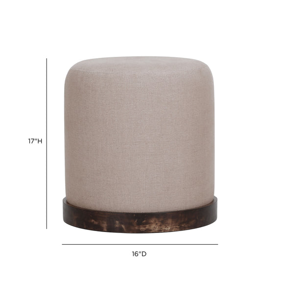 Como Burl and Saddle Brown Cotton Jute Contract-Grade Accent Stool