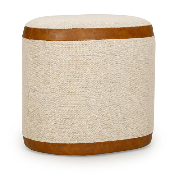 Huche Cotton Jute and Vegan Leather Oval Contract-Grade Pouf