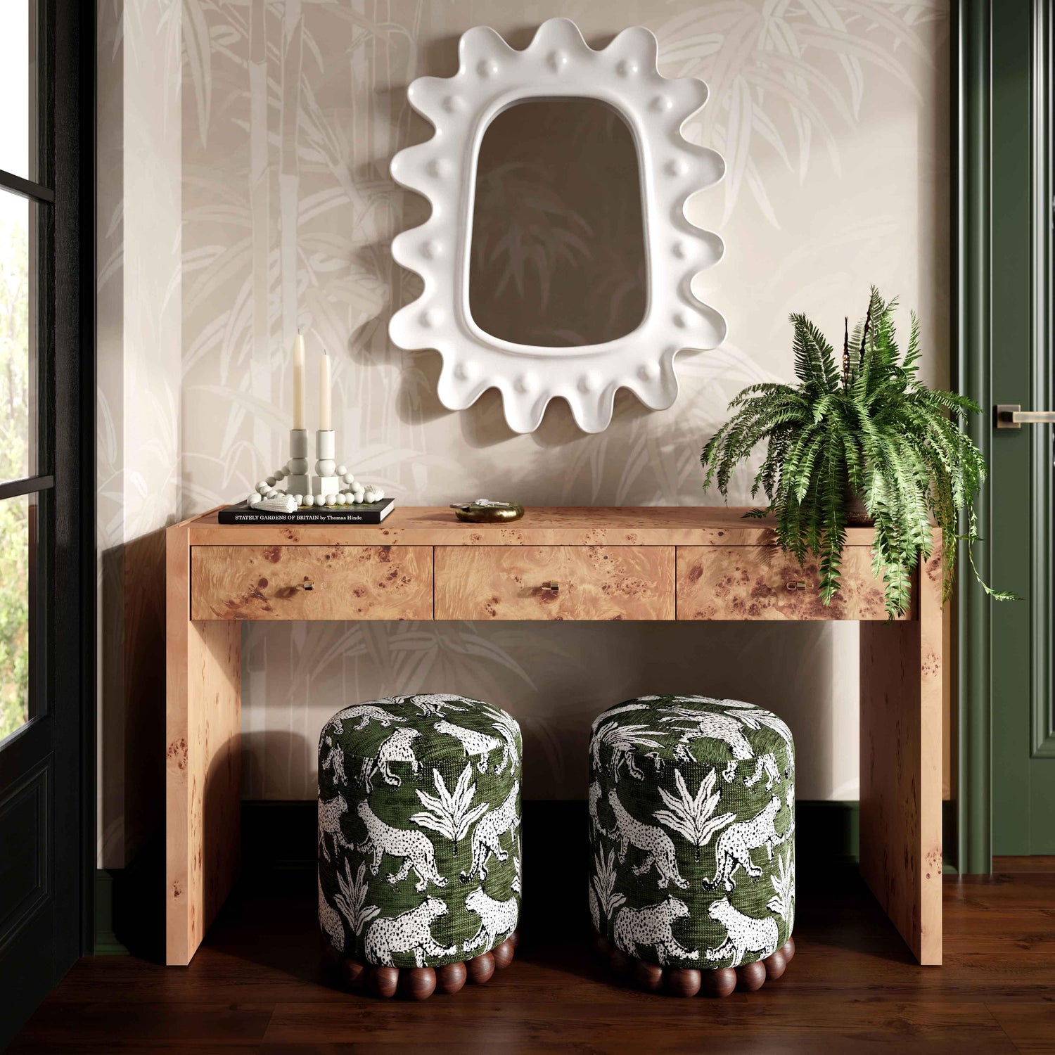 Brandyss Honey Burl Console Table