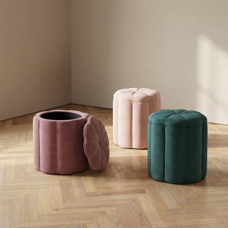 Fleur Textured Performance Velvet Storage Ottoman - Mauve